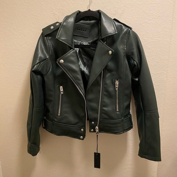 BLANK NYC Green Faux Leather Moto Jacket NEW
